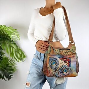 Vintage Y2K Leather Fairy Grunge Butterfly Shoulder Bag Painted Bohemian Purse